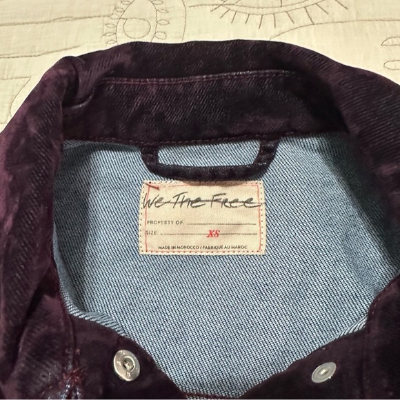 NWT We The Free Suzy Flocked Denim Jacket XS Wine - Picture 6 of 11